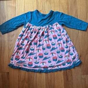 Kickee Pants Teal and Pink Long Sleeve Sushi Dress